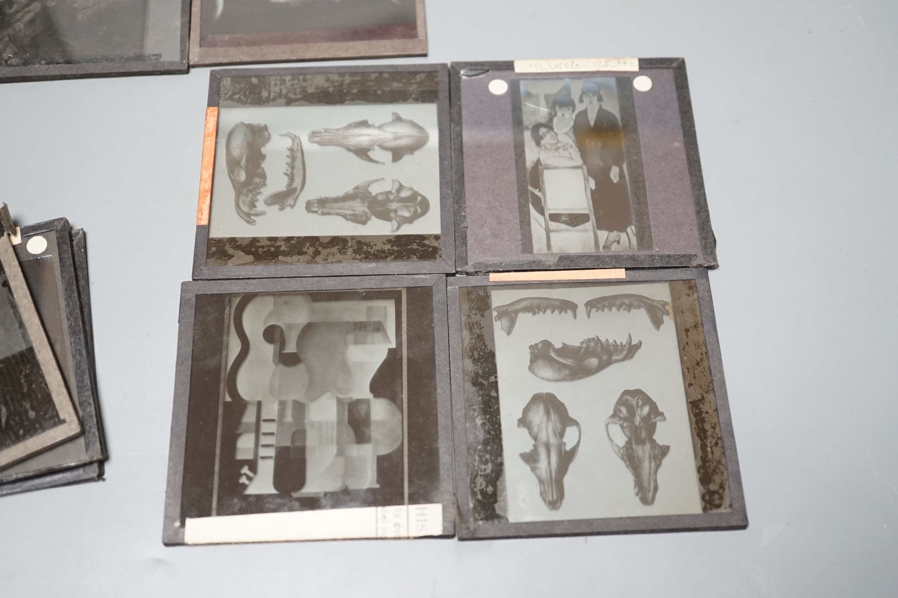 A collection of glass plate photographic slides, famous early 20th century painters etc